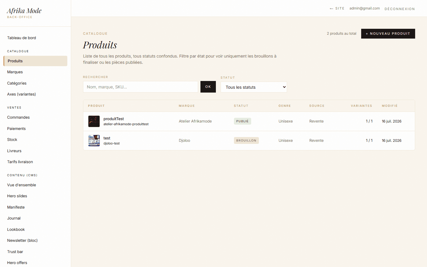 Gestion des produits