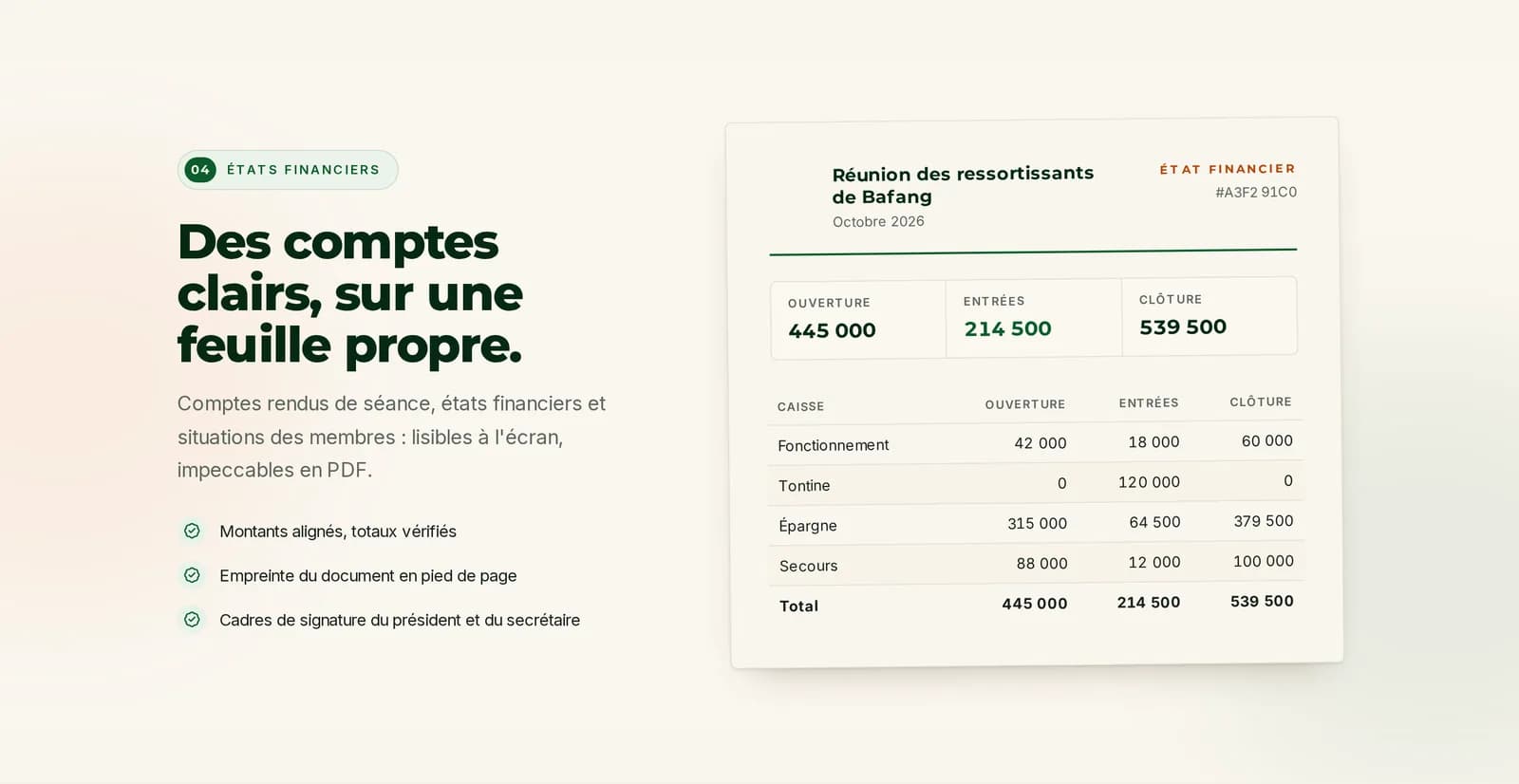 Des comptes clairs, sur une feuille propre
