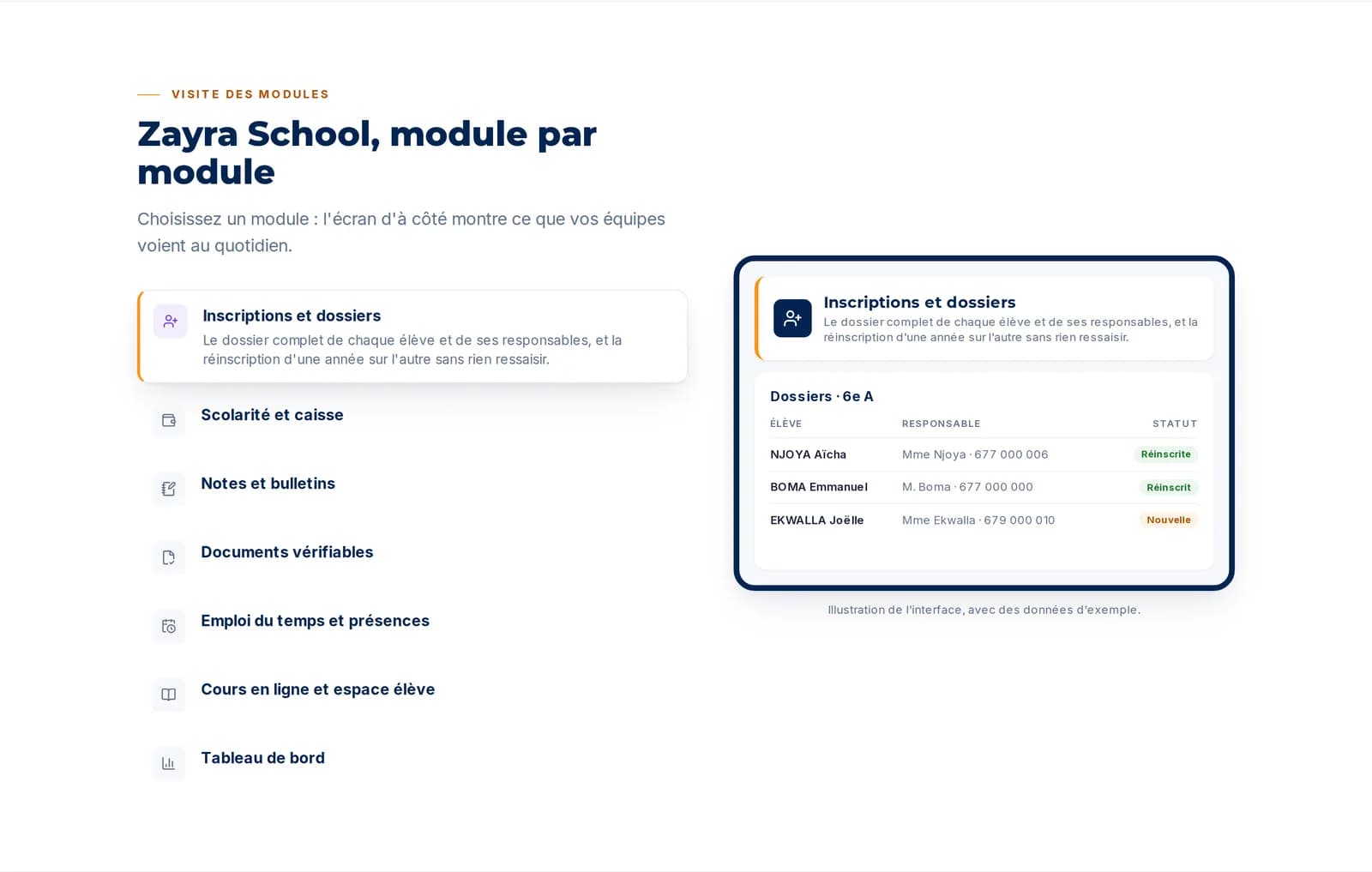 Les modules du quotidien : inscriptions, caisse, notes, documents